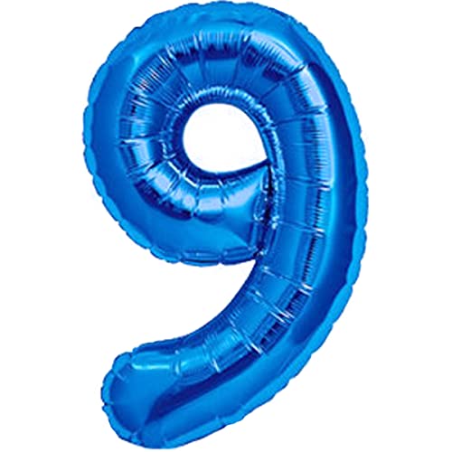 Palloncino 9° Compleanno Numero 9 Gigante Blu, Palloncino XXL di 100 cm. Decorazione Nono Compleanno Bimbo. Ad Aria o ad Elio.