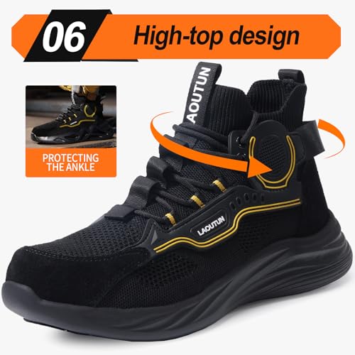 Image of LAoutun Steel Toe Shoes for Men Work Shoes Safety Sneakers Comfortable Lightweight Puncture Proof Slip on Indestructible Construction Work Shoes