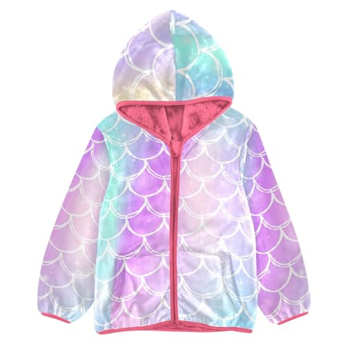 OTVEE Beautiful Rainbow with Mermaid Scales Kids Hoodie Jacket Fall Spring Full Zip Warm Outwear Coat