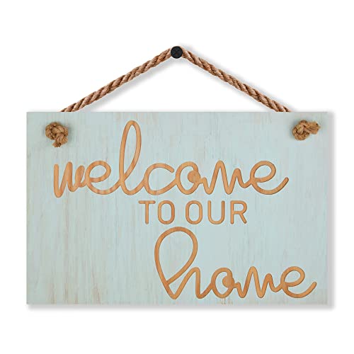 Willkommensschild für die Haustür, elegantes Design, handgefertigt, 35.6 x 25.4 cm, Willkommensschild in 3 stilvollen Farben, Willkommen in unserem Zuhause, Veranda, Bauernhaus, seidiges Weiß Cover