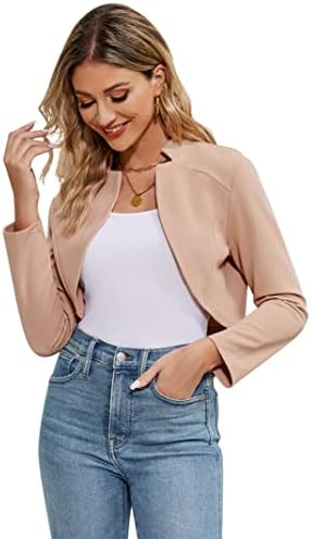 MINTLIMIT Bolero voor dames, bolero, open voorkant, bolero, cardigan, cardigan, ruches, 3/4 mouwen, cover-up, B-Zwart, M