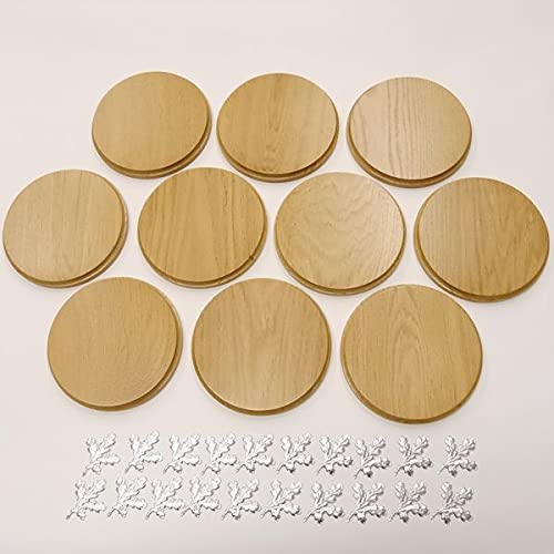 GTK 10 placas cuña redondas de roble claro AF 17 cm, tabla cuña, tabla de especias, placa de trofeo, con 20 hojas de aluminio de roble