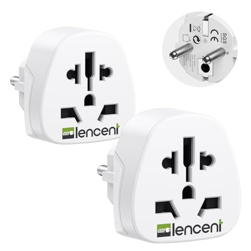 LENCENT 2X Adaptador Enchufe UK/Ingles/Reino Unido/US/Americano/Australia/China/Japón/Suiza y así a Europeo Españal UE Schuko, Adaptador Universal Corriente de Viaje con Toma de Tierra