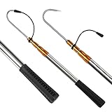 KOMCLUB Telescopic Fishing Gaff with Super Sharp Spear Hook Lightweight Hand Fish Gaff with Soft Rubber Nonslip Handle and Lanyard for Freshwater Offshore Fishing Boating and Outdoors (Gold, 57')