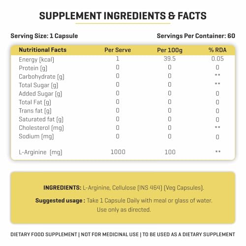 Image of MuscleTrail L-ARGININE Capsules - 60 Pcs Vegetable Cellulose for Better Workout Performance | Promote Nitric Oxide and Healthy Heart Arginine Capsules For Men And Women
