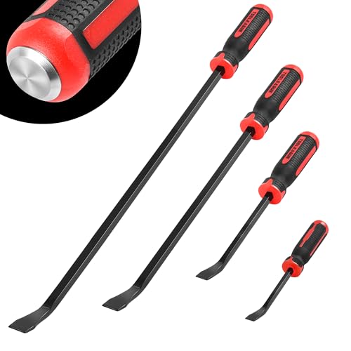 TOOLEAGUE Utility 4Pcs Pry Bar Set,8",12",18",24" Mechanic Hand Tools with Thicker Strike Cap Handle,Heavy Duty Pry Bar Tools for Automotive,Black and Red by TOOLEAGUE - Used condition - CA$28.11