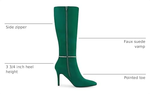 Allegra K Allegra K Women's Rhinestone Chain Pointed Toe Stiletto Heels Green Knee High Boots 10 M US