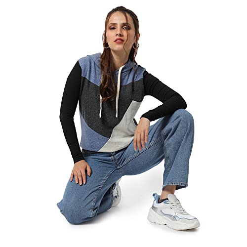 Image of PINACOLADA Women's Double Striped Hoodie with Ribbed Hem for Casual Wear | Hooded Neck | Long Sleeve | Pull On Closure | Cotton Sweatshirt Crafted with Comfort Fit for Everyday Wear
