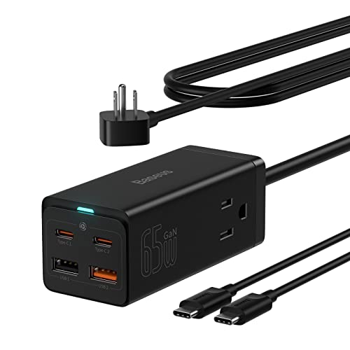 Baseus Charging Station 120W, 6-in-1 USB-C PD Fast Charging Desktop Charger with 5ft Extension Cord, 4 USB C, 2 USB A Ports, Travel Power Strip for iPhone 17/16, iPad Pro, MacBook Pro, Table