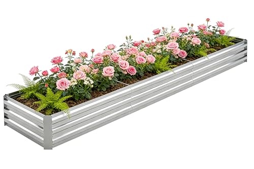 Tegarbed 10x2x1FT Galvanized Raised Garden Bed Outdoor Patio, Large Rectangular Metal Planter Boxes,Plant Container Kit for Gardening, Vegetables, Flowers, Herbs,Silver,1 Pack