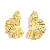 Pendientes de gota de flor de hoja de Ginkgo, colgantes pintados a mano con metal dorado, aretes geométricos dorados para mujeres y niñas (dorado), Zinc