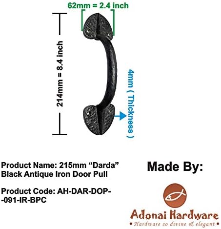Adonai Hardware 215mm Darda Black Antique Iron Door Pull - Black Powder Coated (Supplied as Two Pieces)