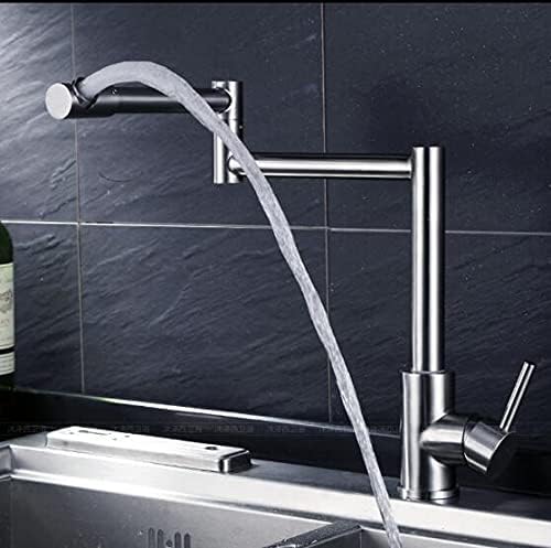 Kitchen Faucet Hot & Cold Single Lever and Foldable Swivel Brushed Nickel Mixer, Water Handle Sink Tap Faucets
