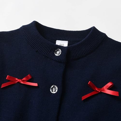 Girl Sweater Fall and Winter Knitted Long Sleeve Solid Sweaters Cute Cardigan Preppy Kids Crewneck Outwear with Bows3