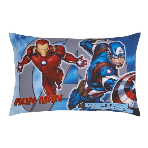 Image of NoJo Marvel The Avengers I Am A Hero Blue, Green, Red, and Yellow 4 Piece Toddler Bed Set - Comforter, Fitted Bottom Sheet, Flat Top Sheet, and Reversible Pillowcase