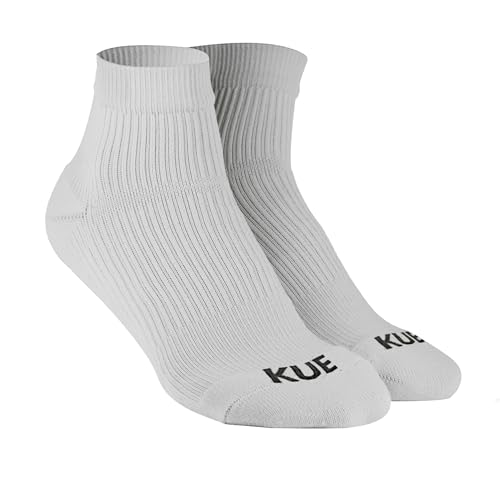 Image of KUE Compression Ankle Socks for Men & Women | Arch Support, Pain Relief & Blood Circulation | Sports, Running, Travel, Gym, Daily Use | Anti-Odour Moisture Wicking | (White, L /XL, 1 Pair)