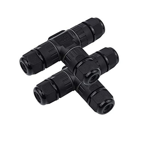 Pack 2 Conectores T estancos IP68 3 Contactos 450V. Impermeable sustituto cajas eléctricas Conexión en exterior Empalmes de cables con gran estanqueidad Cover