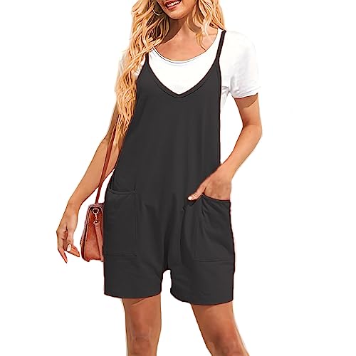 Combishort femme été fluide col en V avec poches pour tenue de plage décontractée