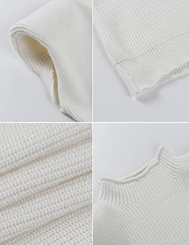 Women's Knit Sweater Vest Sleeveless Shoulder Pad Turtleneck Pullover Solid Knitted Top (White-M) #TOP5