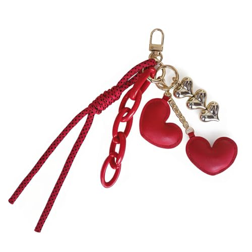 Hongvarey Cute Keychain Charms for Women Keychain Pendant for Purse Handbag Backpacks Fashion Bag Accessories-Small Leather Heart Red