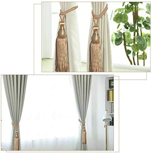 VEGCOO 4 Pack Handmade Curtain Clips Tiebacks Set, 2 Pack Europe Buckles Hold backs Tassel Ball Rope with 2 Pack Curtain Tieback Hooks(Gold)