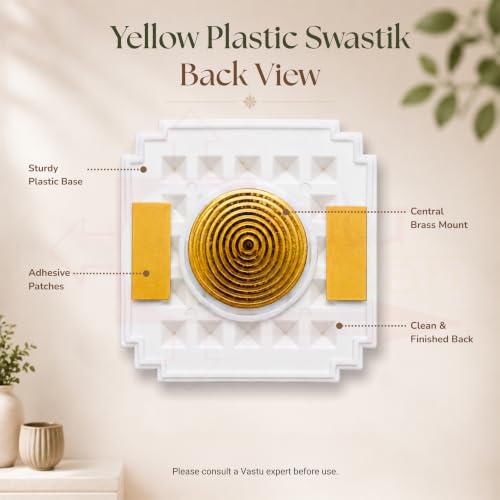 Image of Plastic Yellow swastik Pyramid Plate | Size- 2.5 Inch Approx | Wall Sticking Swastik | Pack of 2 | Prosperity & Peace Enhancer