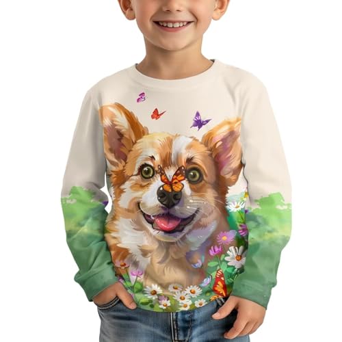 Image of Girls Cartoon Print Long Sleeve Graphic Tee Casual Crew Neck T-Shirts for 3-16 Years Little Girls
