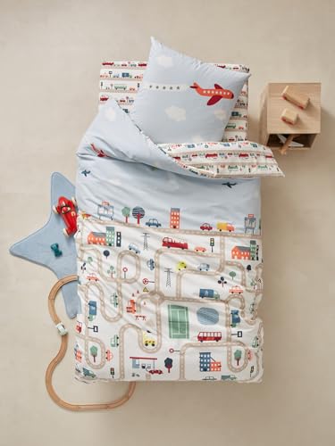 VERTBAUDET Conjunto de Funda nórdica + Funda de Almohada Infantil Auto-City Estampado de Coches 140X200 - Funda 63X63