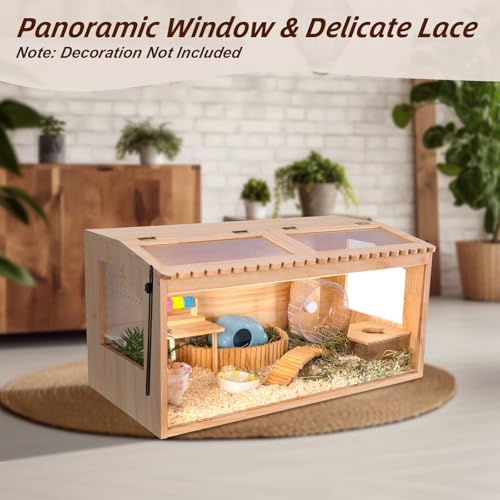 Wooden Hamster Cage, 32"x16"Guinea Pig Cage, Small Animal Cage for Dwarf Syrian Hamsters Degus Mice & Other Small Pets. Large Hamster cage with 2 Openable Door & Lace Window - Thumbnail 7