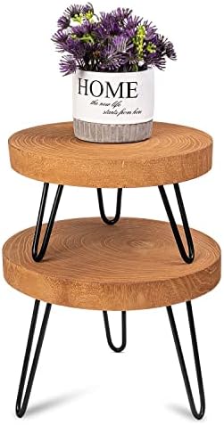 Athaliah Wood Plant Stand, 2 Pack Wooden Plant Stool Indoor, Mini Mid Century Modern Plant Flower Holder for Rustic Home Garden Patio Office Table Decor