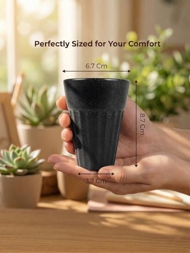 Image of Eco-Friendly Tea Cup Set of 4 | Kulhad Style Coffee & Tea Mugs | 140 ml Unbreakable, Stain-Free, Heat Resistant, Reusable, Microwave Safe | Rice Husk & Bamboo Fibre | Midnight Black
