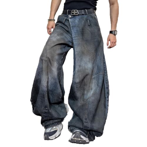 Mens Jeans Wide Leg Baggy Loose Fit Y2K Streetwear Hip Hop Barrel Jeans Denim Pants