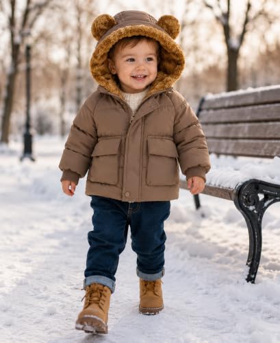 Image of BFUSTYLE Baby Coat 6M-5T Winter Clothes Toddler Boy Girl Jacket with Hood | Long Sleeve Soft Fleece Lined Windproof Lightweight Zipper Closure Bear Ear Hooded Kids Outerwear