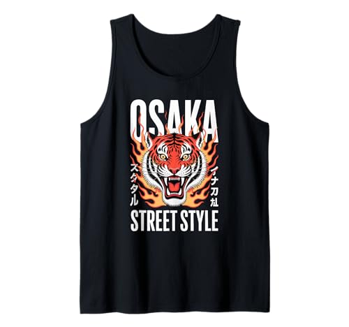 Osaka Streetwear Flaming Tiger Japonés Asiático Japón Tokio Camiseta sin Mangas