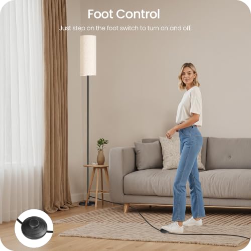 64.4” Slim Floor Lamp for Living Room with Magnetic Remote and Foot Switch, Dimmable Standing Tall Lamp Mood for Bedroom Nursery, 3 Color Temperatures, 1-Hour Timer,900LM Bulb Included,Beige E06LD05W1 - Image 5