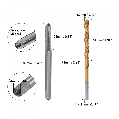 uxcell m5 x 08 straight flute thread tap and 42mm twist drill bit set metric titanium plated 6542 high speed steel machine screw thread tap threading drilling tool