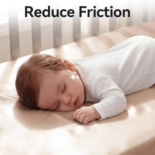 Image of Satin Crib Sheet for Baby Hair Care - Oeko-TEX Certified Silky Soft Fitted Mattress Cover 28x52 - Breathable & Gentle on Skin, Snug Fit for Standard Crib (Champagne)