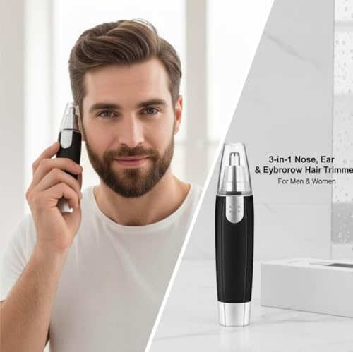 Image of RERANT 3-in-1 Professional Electric Nose, Ear, and Eyebrow Trimmer - Painless Precision Grooming Tool for Men and Women, Travel-Friendly Design (Black)