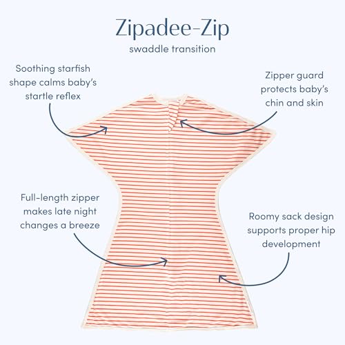 Image of SleepingBaby Zipadee-Zip Transition Swaddle - Cozy Baby Swaddle Blanket with Zipper Convenience - Roomy Wearable Blanket for Easy Diaper Changes - Stripes Strawberry /Cream, X-Small (3-6 Month)