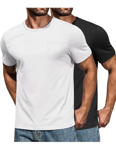 COOFANDY Men's Cotton Pocket Tee Shirts Soft Crew Neck Stretch T Shirt Plain Casual Short Sleeve Summer Basic Tops