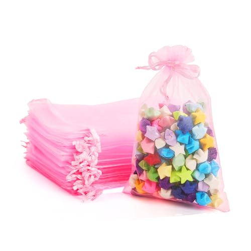 Image of PACKINNO 100pcs Pink Organza Bags, Sheer Organza Bags 4x6 Inch, Small Mesh Bag, Drawstring Gift Bags for Jewelry, Party, Candy, Christmas, Festival, Bathroom Soaps, Makeup