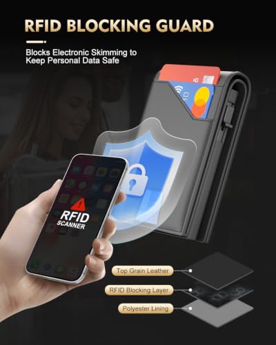 Image of Wallet for Men, RFID Blocking Slim Minimalist Wallet, Pop Up Card Holder