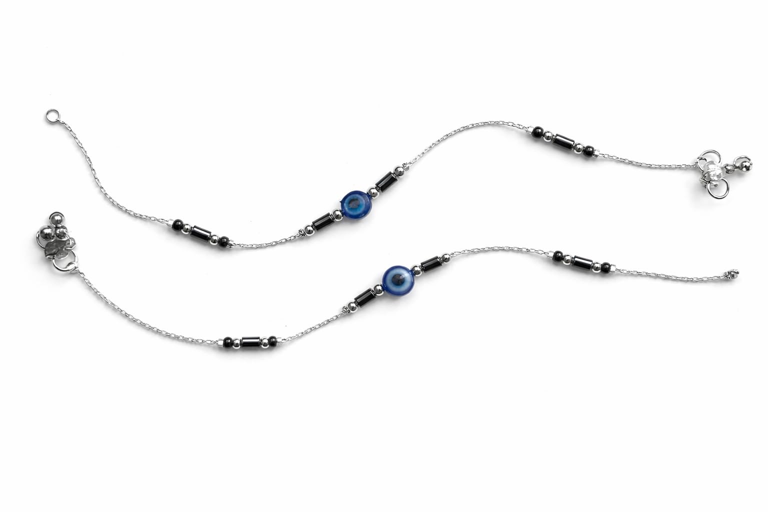 Swamini Creations Silver Plated Evil Eye Anklet with Adjustable Chain Payal Black & Blue Beads foe girls & women.-picture-40