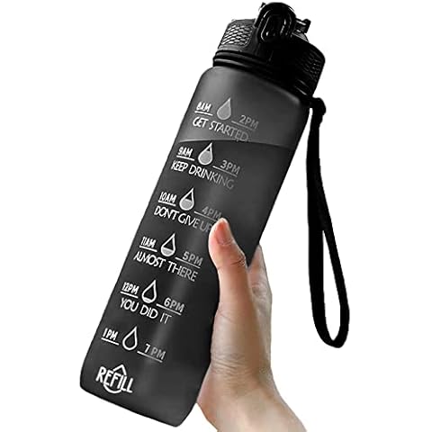 NuCamper Wasserflasche mit Zeiten zum Trinken, tragbar, wiederverwendbar, auslaufsicher, BPA-frei, motivierende Wasser-Hydrat-Flaschen mit Zeitmarkierung und Strohhalm, Fitnessstudio, Outdoor-Sport Cover