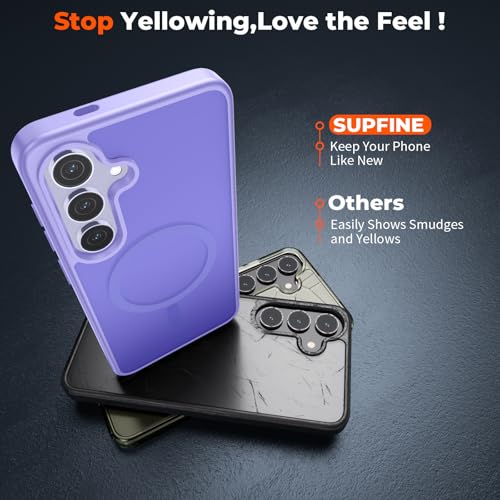 Image of SUPFINE Magnetic for Samsung Galaxy S24 Plus Case / S25 Plus Case with Screen Protector, (Built-in Magnets) (Military Grade Drop Protection) Slim Translucent Shockproof Phone Case,Purple
