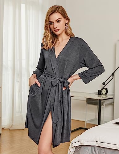 Image of HOTOUCH Womens Robe Lightweight Short Knit Bathrobe Soft Ladies Sleepwear with Pockets