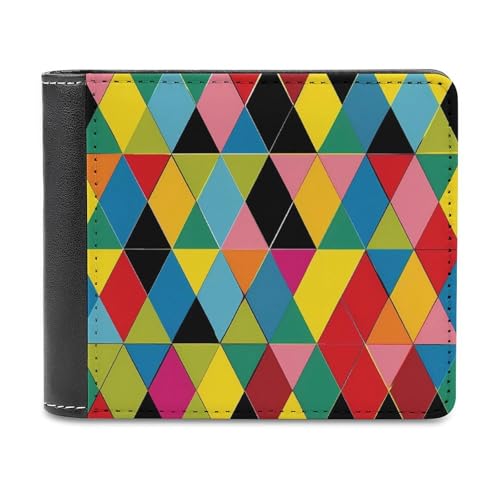 Colorful Harlequin Leather Wallets for Men Bifold Pocket Wallet Casual Slim Wallet