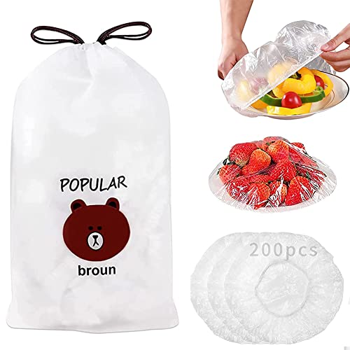 200 Piezas Bolsa Elásticas Almacenamiento Alimento, Bolsas Conservación Fresca para Sobras, Tapa Plástico Alimentos Cubierta de Alimentos, Funda Protectora Alimentos, Transparente Impermeable Cover
