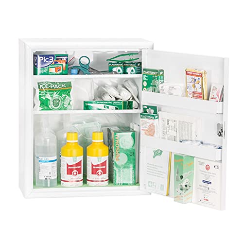 Armadietto pronto soccorso aziendale completo, conforme D.M. 388 e D.L. 81, Allegato 1, contenuto maggiorato