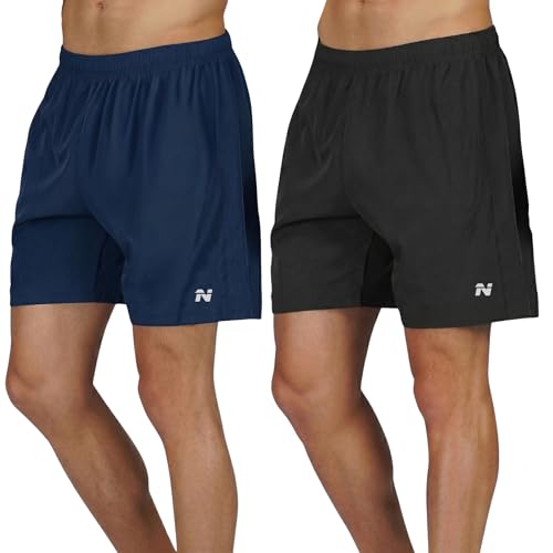 Image of NINQ Mens 2 Pack Polyester Yoga Short Men Summer Running Gym Sports Shorts with Pockets Shorts for Men (in, Alpha, M, Regular, Black)